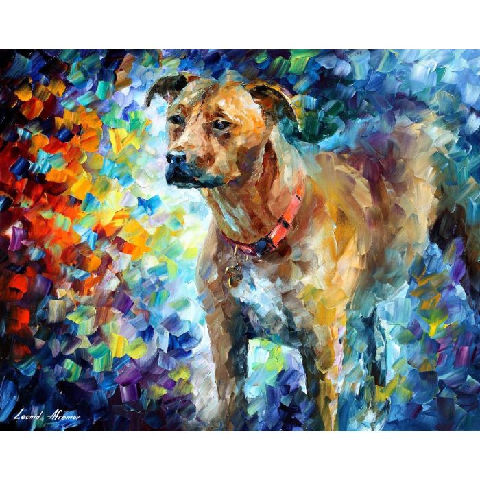 A custom made framed portrait of your pet based on your photo by Leonid Afremov Studio