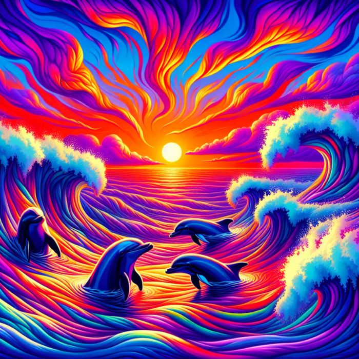 Dolphins And Sunset