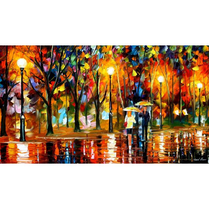 Leonid Afremov, oil on canvas, palette knife, buy original paintings, art, famous artist, biography, official page, online gallery, large artwork, impressionism, landscape, park, walk,