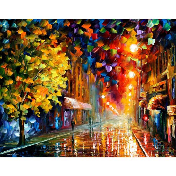 HAPPY STREET — PALETTE KNIFE Oil Painting On Canvas By Leonid Afremov -  Size 30x24