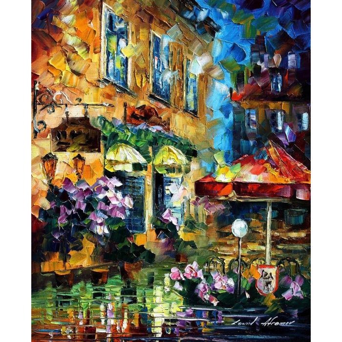 CAFE IN BERLIN — PALETTE KNIFE Oil Painting On Canvas By Leonid Afremov -  Size 16x20