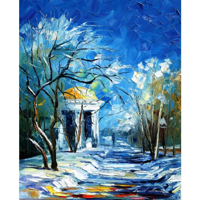 WINTER PERSPECTIVE- PALETTE KNIFE Oil Painting On Canvas By Leonid