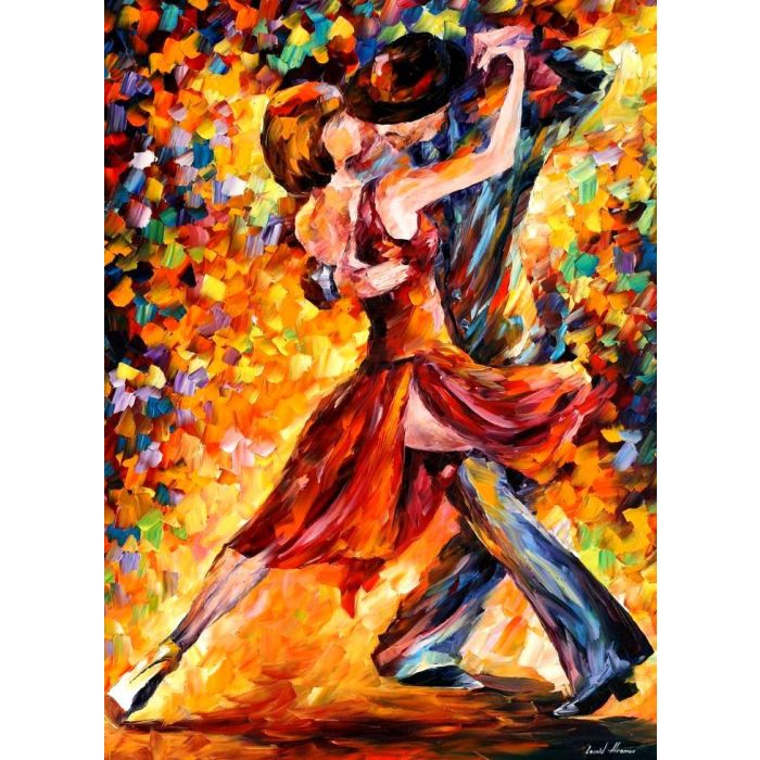 Leonid Afremov, oil on canvas, palette knife, buy original paintings, art, famous artist, biography, official page, online gallery, large artwork, young,  red dress, music, dance, girls, tango,  guy