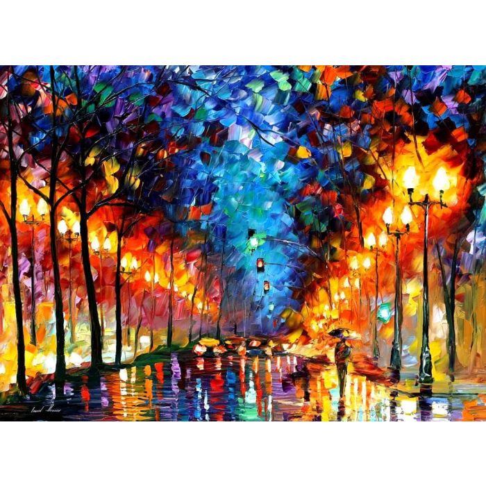 FALL RAIN IN PARK — PALETTE KNIFE Oil Painting On Canvas By Leonid