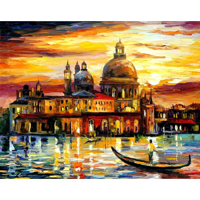 Leonid Afremov, oil on canvas, palette knife, buy original paintings, art,  famous artist, biography, official page, online gallery, scape,  outdoors, autumn, town, park, leaf, fall, European cities,  city, night, streets, rain, Italy, Venice