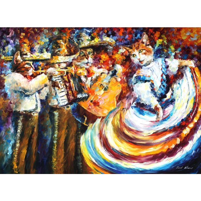 art deco style, art deco, leonid afremov, mariachi, authenticity, mexico, cat, cats, recreation