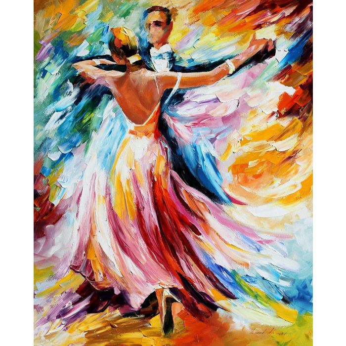 Leonid Afremov, oil on canvas, palette knife, buy original paintings, art, famous artist, biography, official page, online gallery, large artwork, young,  red dress, music, dance, girls, tango, guy