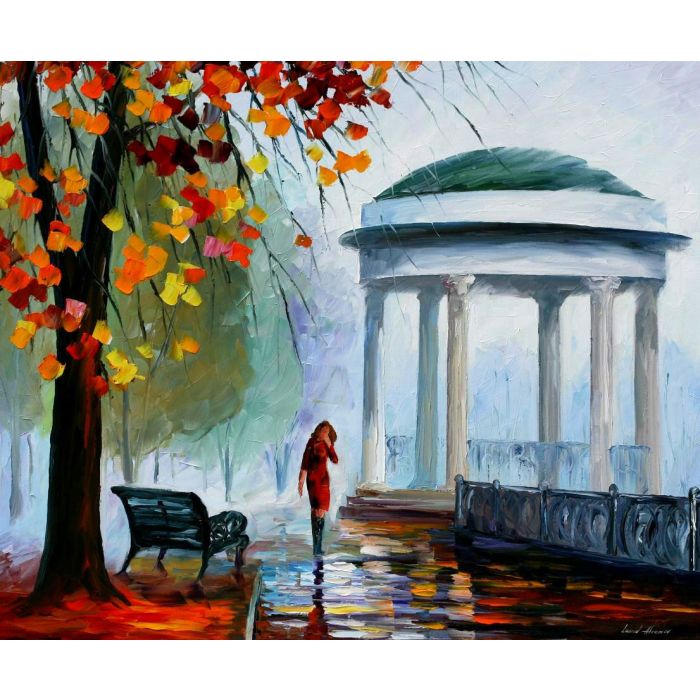 Leonid Afremov, oil on canvas, palette knife, buy original paintings, art, famous artist, biography, official page, online gallery, figures, forest, autumn, couple, umbrella, park, landscape, leaf, fall, walking, people, city, night, streets, rain, fopg