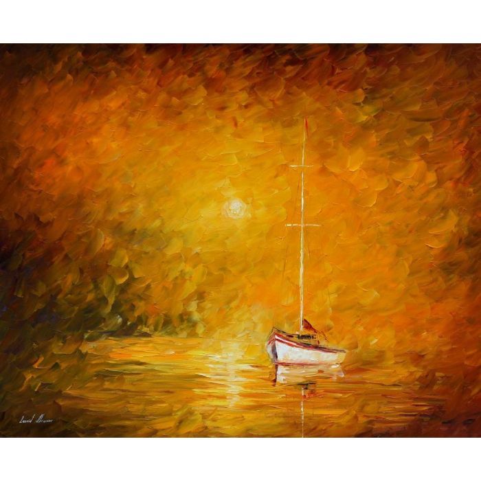Leonid Afremov, oil on canvas, palette knife, buy original paintings, art, famous artist, biography, official page, online gallery, large artwork, sunset, water, boat, sea, scape, pier, dock, night, calm, yachts, harbor, shore, rest, ship, regatta, sailer