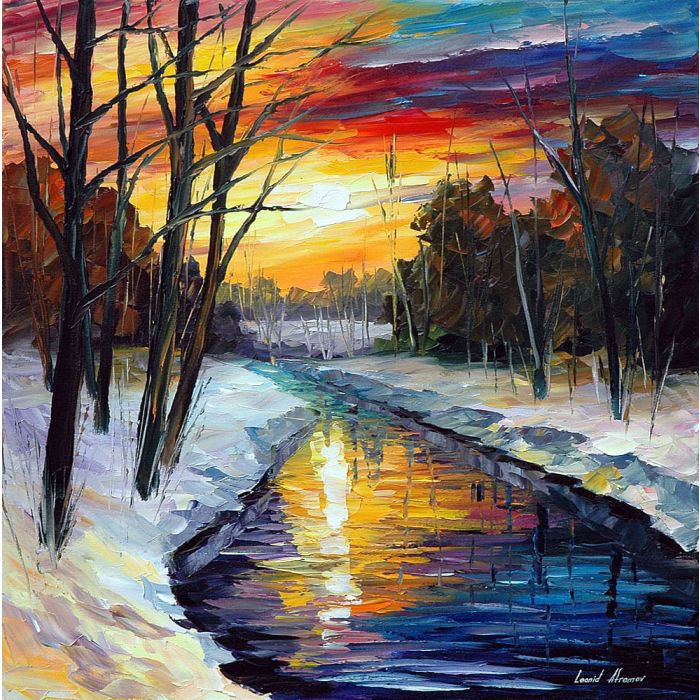 winter artwork, winter oil painting, painting in the winter