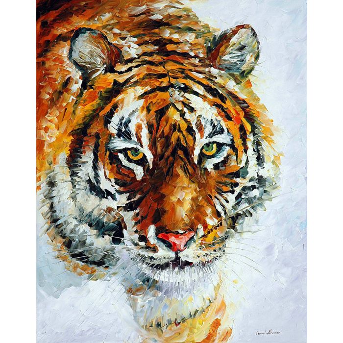 TIGER ON THE SNOW — PALETTE KNIFE Oil Painting On Canvas By Leonid Afremov  - Size 24x30