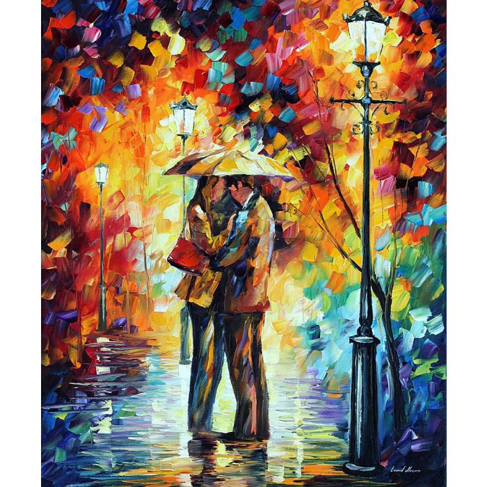 SWEET KISS UNDER THE RAIN — PALETTE KNIFE Oil Painting On Canvas By ...