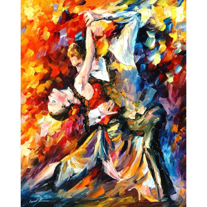 Leonid Afremov, oil on canvas, palette knife, buy original paintings, art, famous artist, biography, official page, online gallery, large artwork, young,  red dress, music, dance, girls, tango