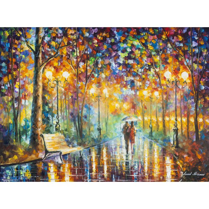 FALL RAIN IN PARK — PALETTE KNIFE Oil Painting On Canvas By Leonid Afremov  - Size 24x30