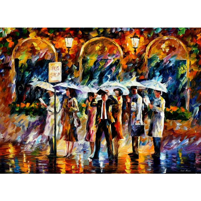 Leonid Afremov, oil on canvas, palette knife, buy original paintings, art, famous artist, biography, official page, online gallery, figures, forest, autumn, couple, umbrella, park, landscape, leaf, fall, walking, people, city, night, streets, rain, trees