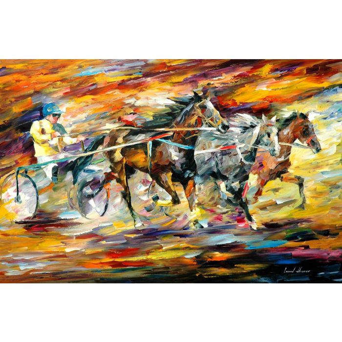 Leonid Afremov, oil on canvas, palette knife, buy original paintings, art, famous artist, biography, official page, online gallery, large artwork, fine, animal, pet, horse, rider, race, chariot, sport