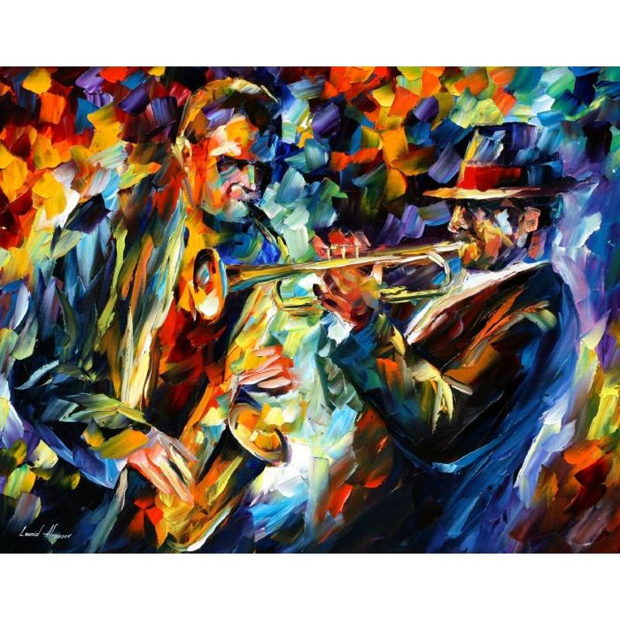 JAZZ DUO — PALETTE KNIFE Oil Painting On Canvas Art By Leonid Afremov -  Size 24x30