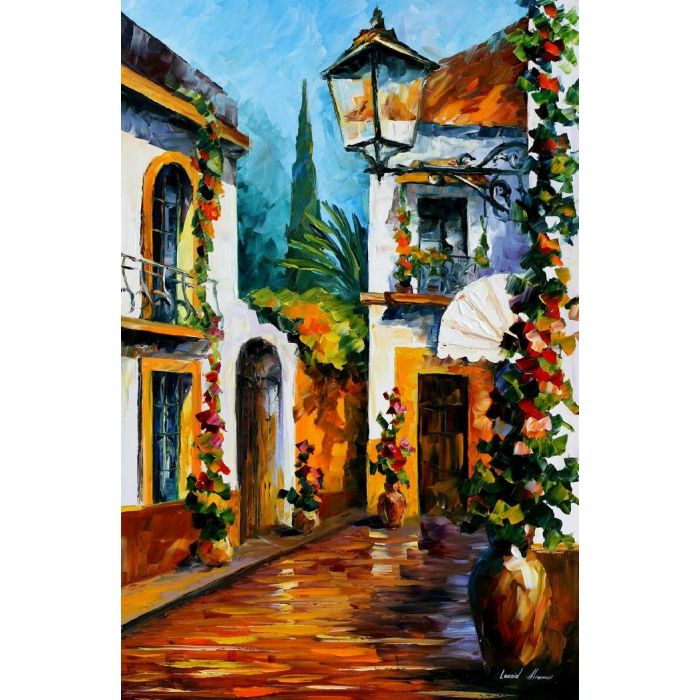 Leonid Afremov, oil on canvas, palette knife, buy original paintings, art,  famous artist, biography, official page, online gallery, scape,  outdoors, autumn, town, park, leaf, fall, European cities,  city, night, streets, rain, Israel, Jerusalem