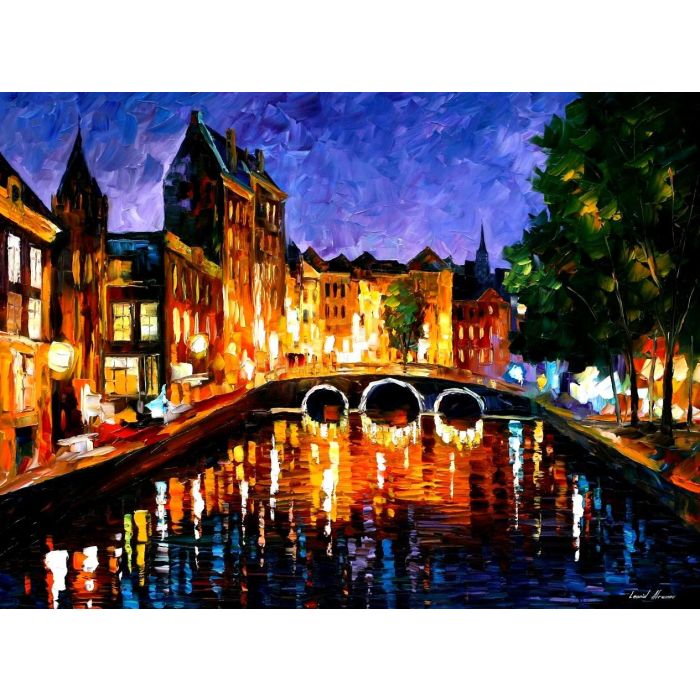 Leonid Afremov, oil on canvas, palette knife, buy original paintings, art,  famous artist, biography, official page, online gallery, scape,  outdoors, autumn, town, park, leaf, fall, European cities,  city, night, streets, rain, Netherlands, Amsterdam