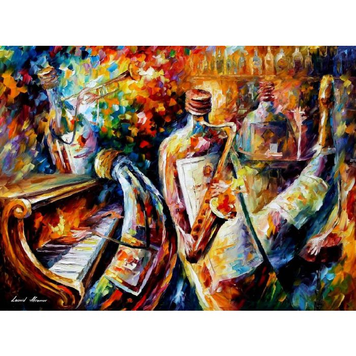 BOTTLE JAZZ — PALETTE KNIFE Oil Painting Canvas By Leonid Afremov - Size  30x40