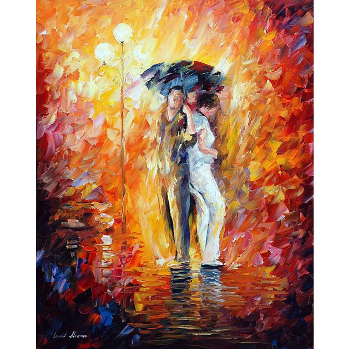 famous umbrella painting, couple with umbrella painting, couple under umbrella painting