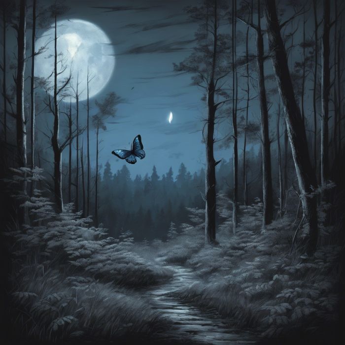 MOONLIT PATH THROUGH WOODS