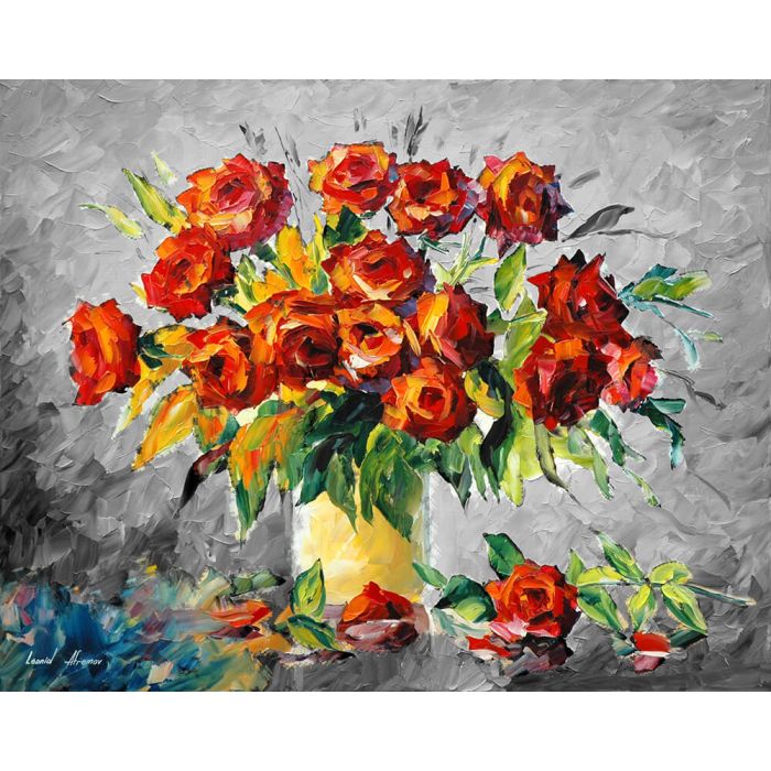 red flower painting, red flowers painting, leonid afremov flowers