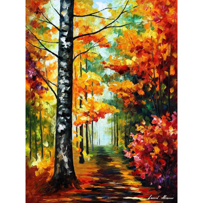 Leonid Afremov, oil on canvas, palette knife, buy original paintings, art, famous artist, biography, official page, online gallery, large artwork, fine, water, landscape, cityscape, fall alley, autumn scene, garden, night park, leaf, rain, walking people