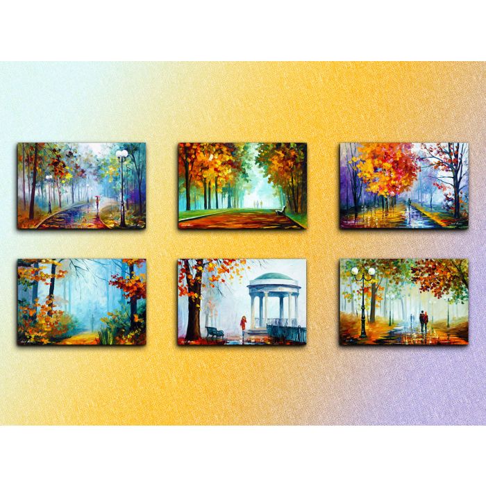 Set of 6 original stretched and ready to hang paintings "The best fog paintings by Leonid Afremov"