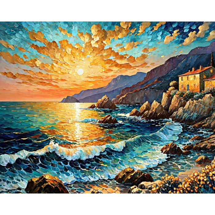 Golden Sunset Over the Rocky Coastline