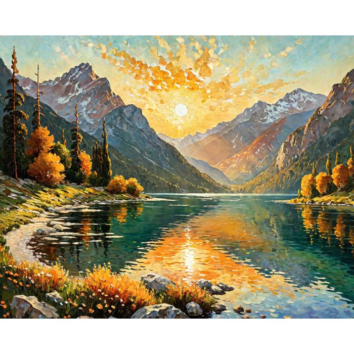 Sunrise Over a Mountain Lake