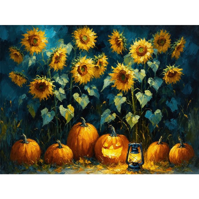 Sunflowers and Pumpkins on an Autumn Night