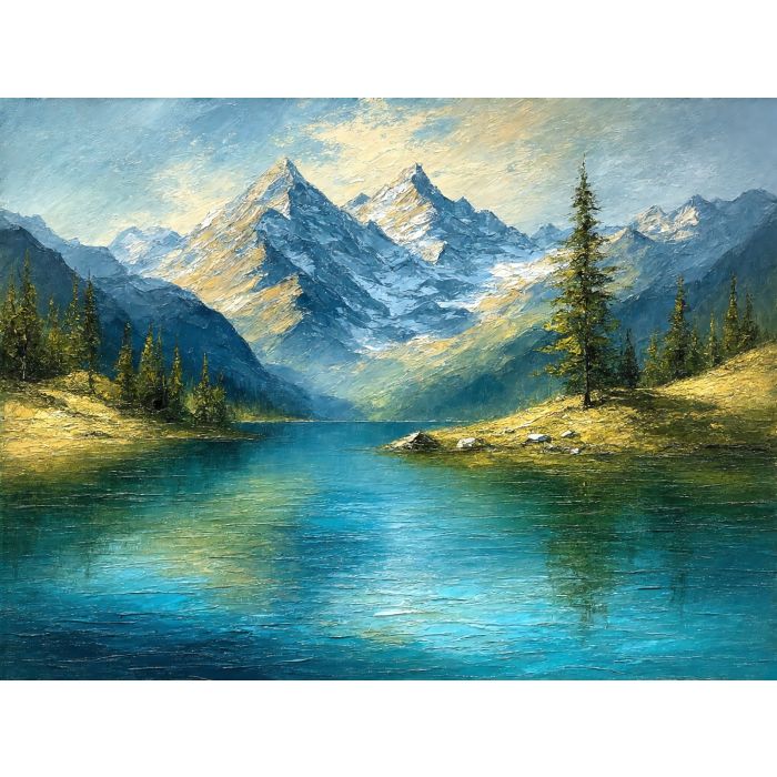 Alpine Pines Reflected in Clear Blue Water