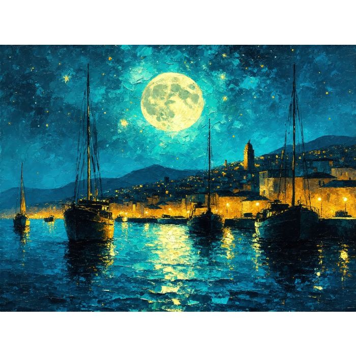 Full Moon Over the Harbor Lights