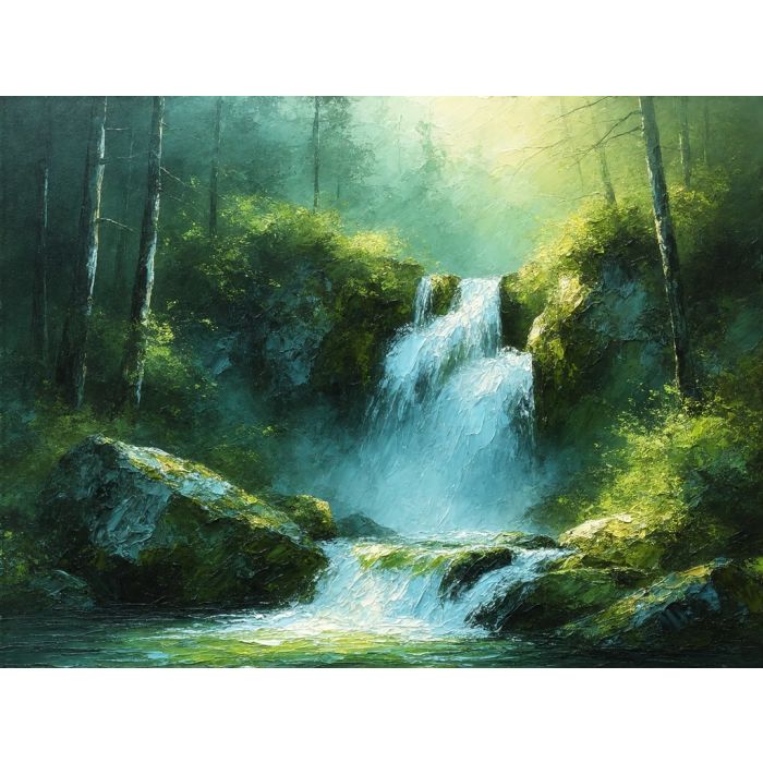 Sunlit Cascade in the Deep Forest
