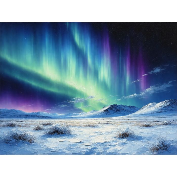 Northern Lights Over a Frozen Valley