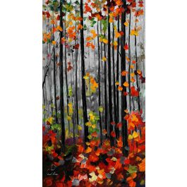 FALLING LEAFS IN THE FOREST - Oil Painting