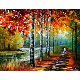 BY THE LAKE IN THE MORNING — PALETTE KNIFE Oil Painting On Canvas By ...