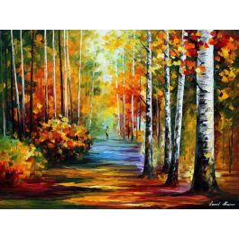 AUTUMN FOREST ROAD — PALETTE KNIFE Oil Painting On Canvas By Leonid ...