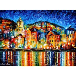 NIGHT TOWN AT THE HARBOR— PALETTE KNIFE Oil Painting On Canvas By ...