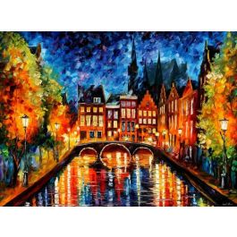 AMSTERDAM night canal — PALETTE KNIFE Oil Painting On Canvas By Leonid ...