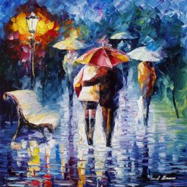 FALL RAIN IN PARK — PALETTE KNIFE Oil Painting On Canvas By Leonid Afremov  - Size 24x30