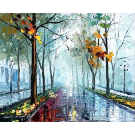 FALL RAIN IN PARK — PALETTE KNIFE Oil Painting On Canvas By Leonid Afremov  - Size 24x30