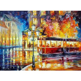 NIGHT TROLLEY IN THE OLD CITY — PALETTE KNIFE Oil Painting On Canvas By ...