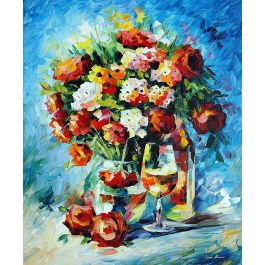 Flowers And Wine — Palette Knife Oil Painting On Canvas By Leonid 