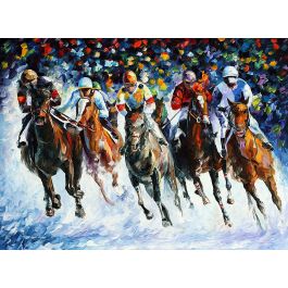 RACE ON THE SNOW — PALETTE KNIFE Oil Painting On Canvas By Leonid ...