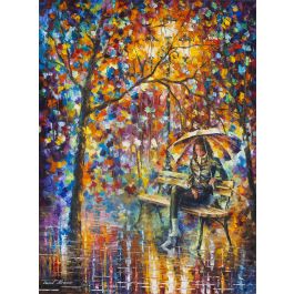 FALL RAIN IN PARK — PALETTE KNIFE Oil Painting On Canvas By Leonid Afremov  - Size 24x30