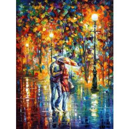 Rainy Reflections Autumn Evening Acrylic Palette Knife Painting by