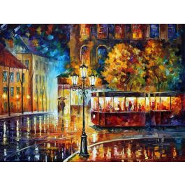 RAINY NIGHT TROLLEY— PALETTE KNIFE Large Oil Painting On Canvas By ...
