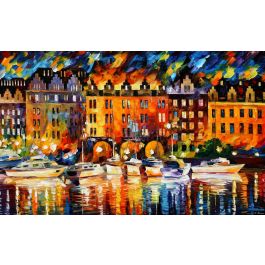 CASTLE BY THE EVENING RIVER — PALETTE KNIFE Oil Painting On Canvas By ...